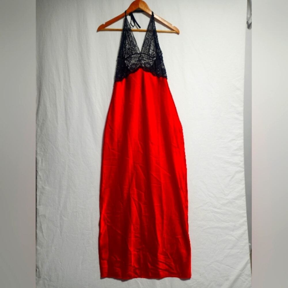 Vintage Elegant Moments Black Lace And Red Nightgown Size Medium
